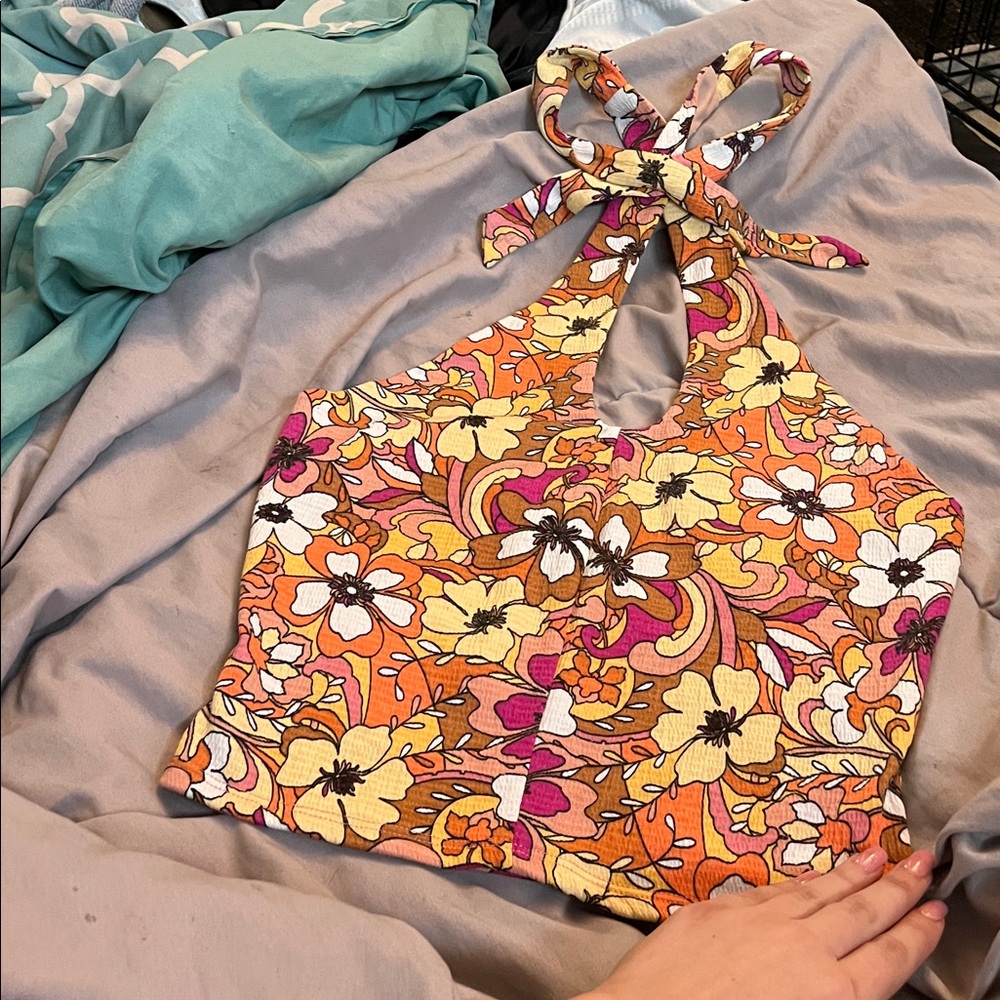 Floral Halter Top with Tie Neck